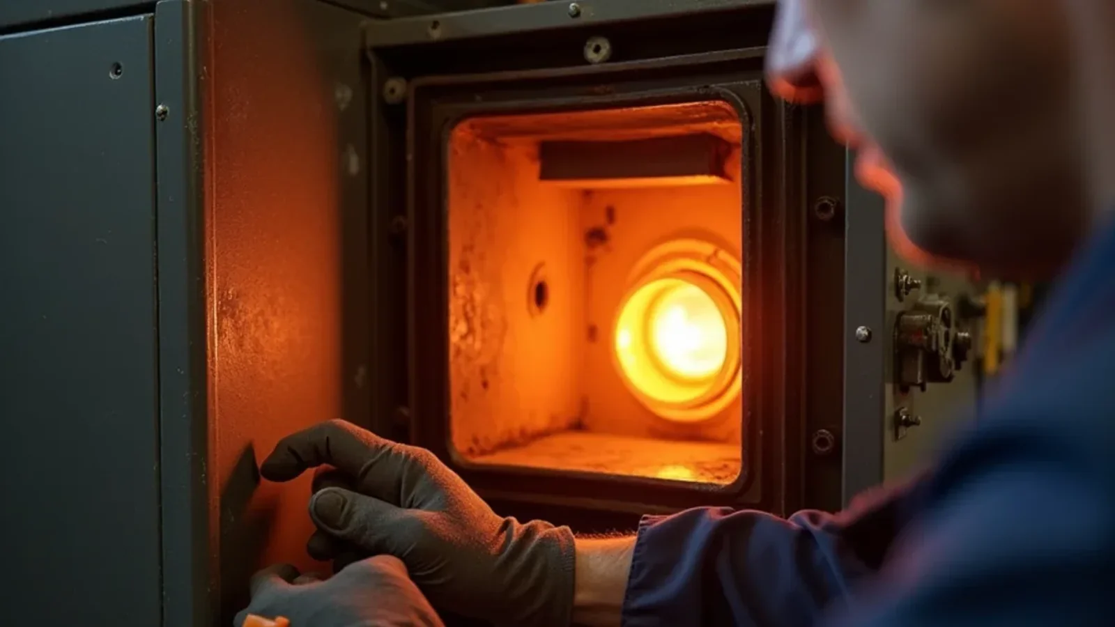 Gas furnace burner compartment with glowing silicon nitride hot surface igniter