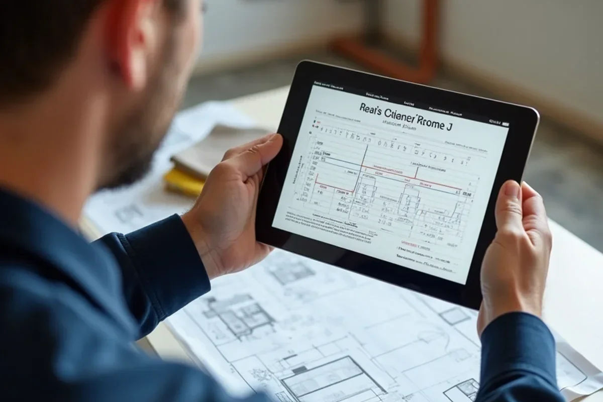 HVAC engineer reviewing computer Manual J heating load calculation on tablet screen