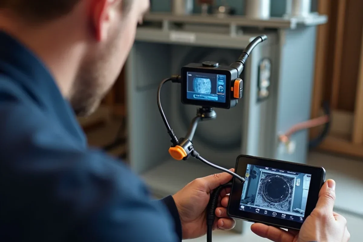 Using flexible high-resolution optical borescope camera to inspect furnace heat exchanger cells