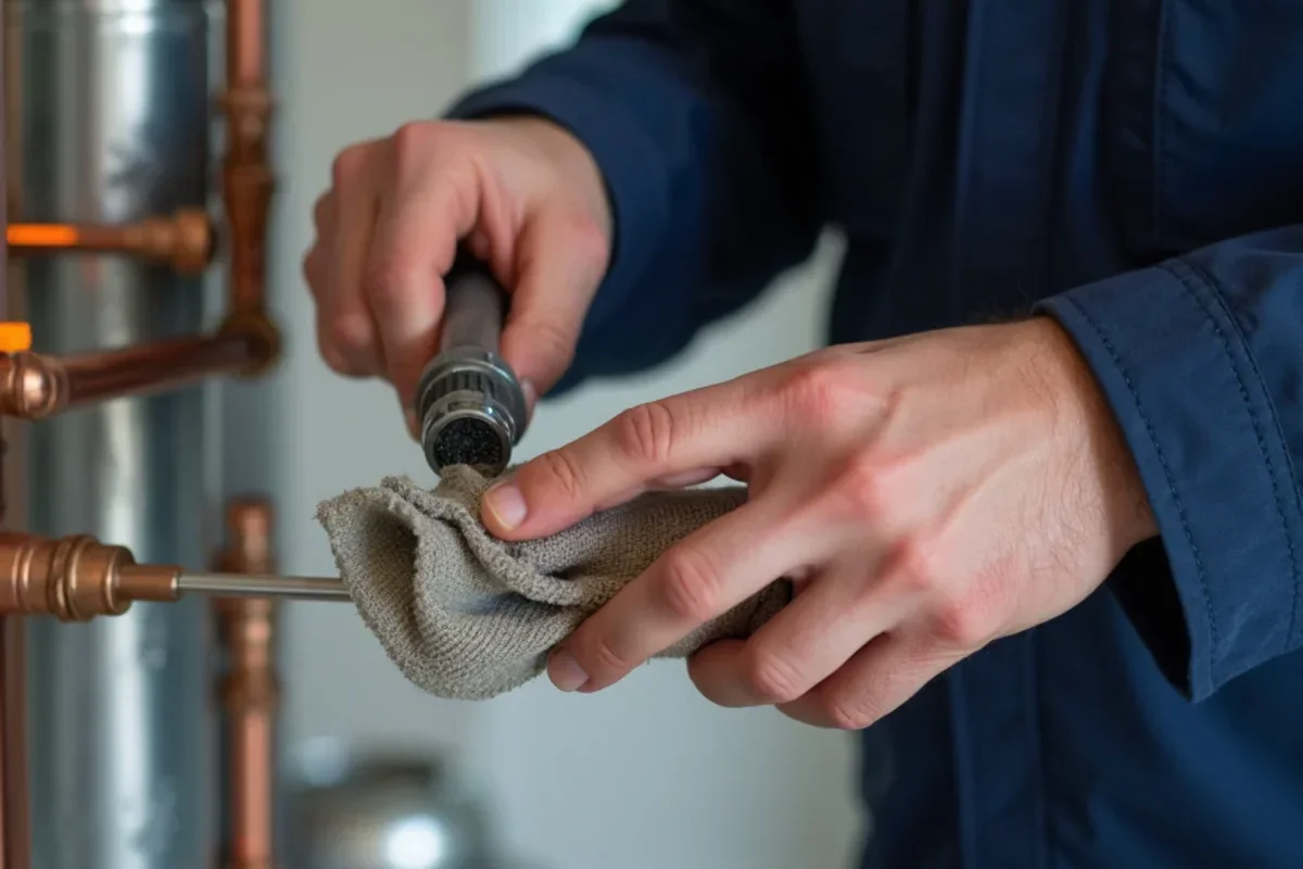Cleaning furnace flame rectification sensor rod with fine abrasive pad during tune-up