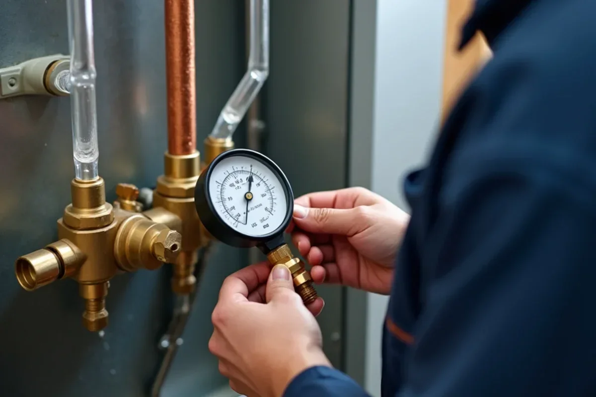 Dual-port digital manometer connected to gas valve measuring manifold pressure