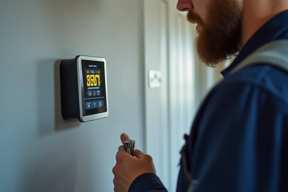 Wall-mounted digital dehumidistat control showing 50 percent setpoint in finished basement