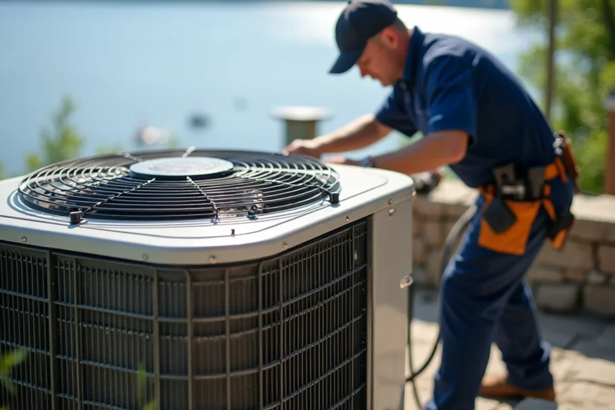 Corrosion-resistant coastal-coated outdoor condensing unit operating on Prior Lake shoreline