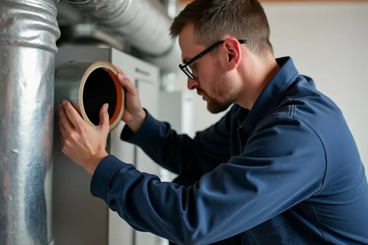 Installing whole-home dehumidifier duct collar in basement utility space in Savage Minnesota