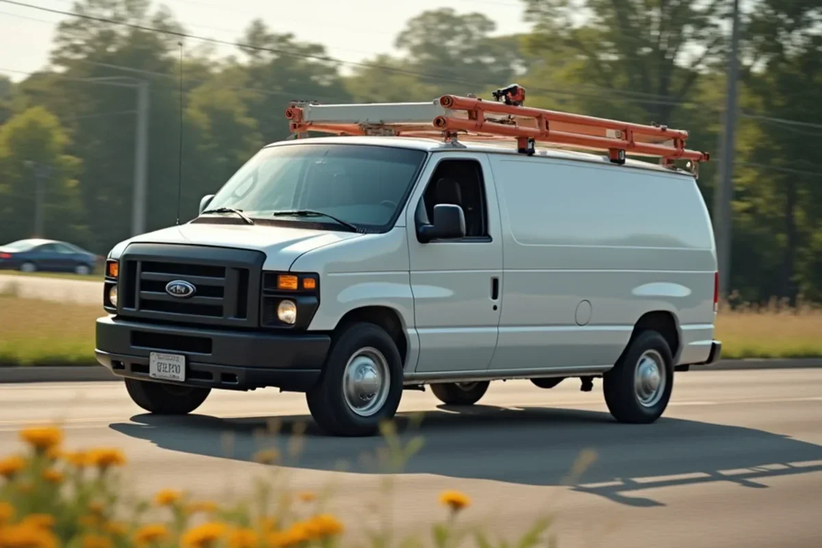 Service van traveling along regional highway corridor in southwest Twin Cities metro
